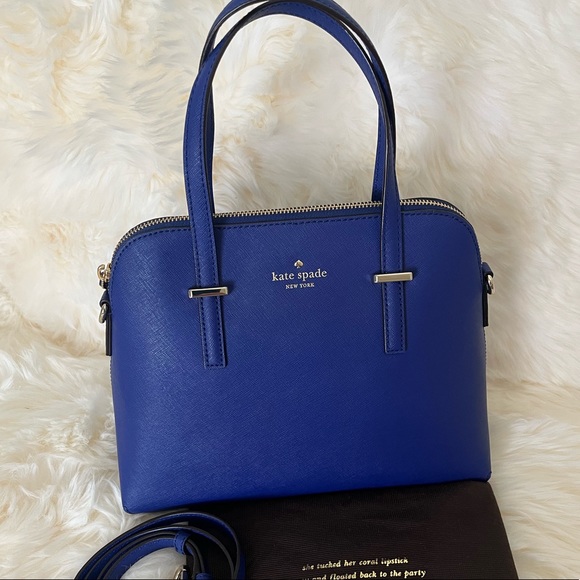 kate spade Handbags - Kate Spade Royal Blue Safiano Crosshatch Leather Satchel w/adj crossbody strap